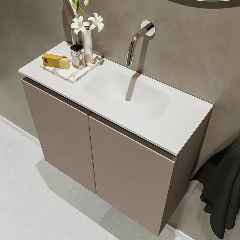 Koopje Mondiaz Ture 60cm toiletmeubel smoke met wastafel talc rechts geen kraangat