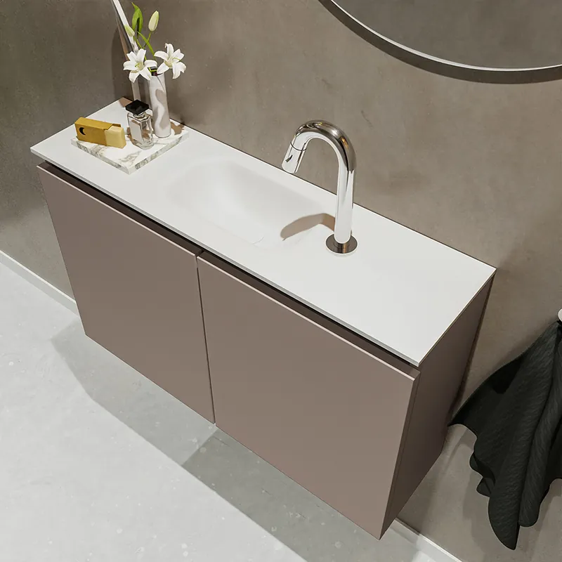 Mondiaz Ture 80cm toiletmeubel smoke met wastafel talc midden 1 kraangat Limited Edition