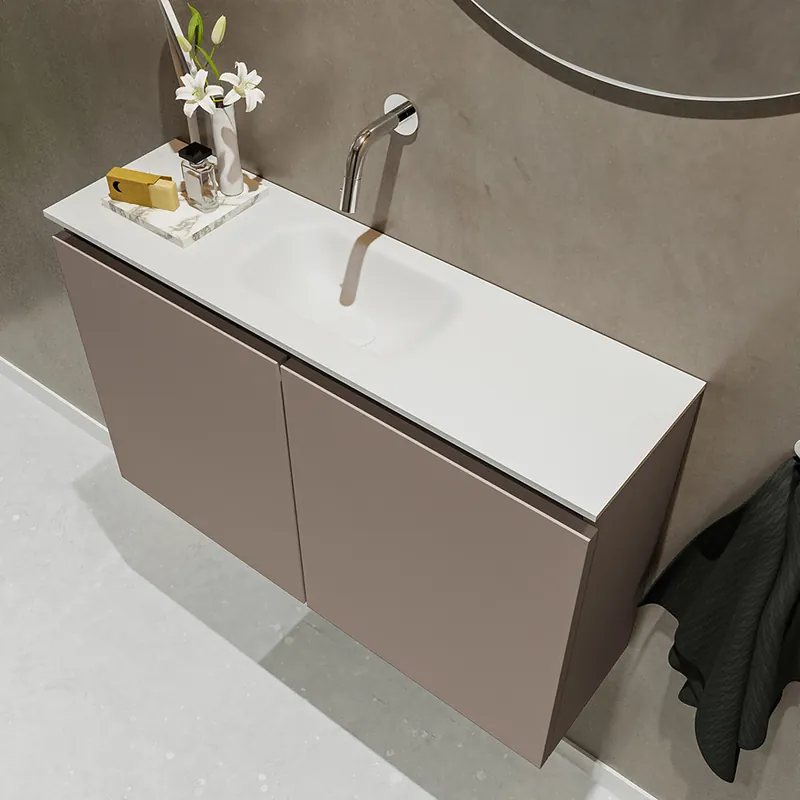 Veilige Betaling Mondiaz Ture 80cm toiletmeubel smoke met wastafel talc midden geen kraangat