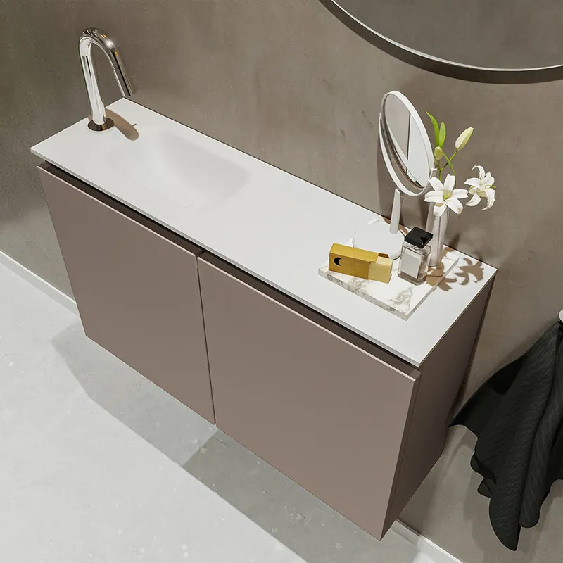 Mondiaz Ture 80cm toiletmeubel smoke met wastafel talc links 1 kraangat Goedkoop