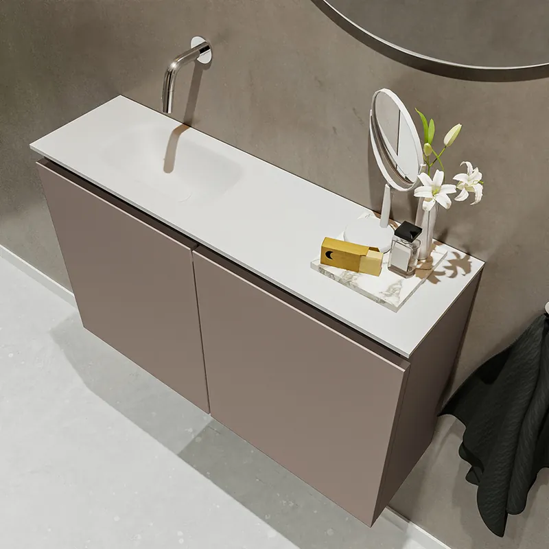 Bestel Nu Mondiaz Ture 80cm toiletmeubel smoke met wastafel talc links geen kraangat