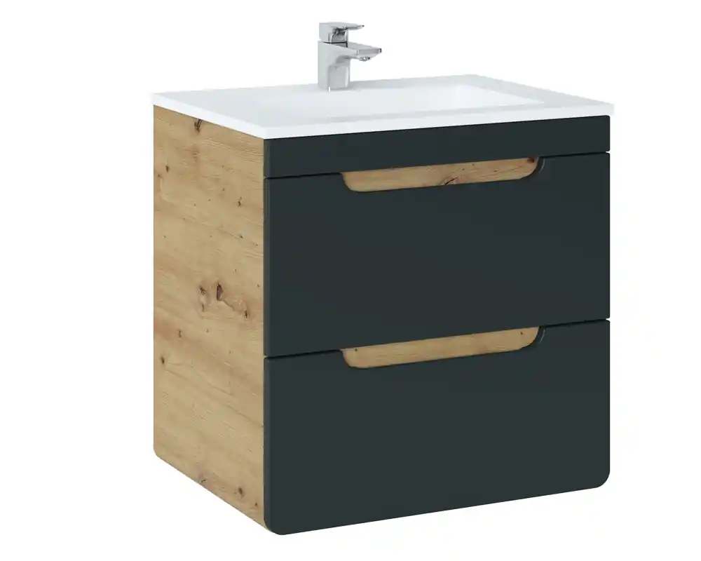 Comad Aruba Cosmos badkamermeubel 60cm met witte wastafel en kraangat eiken/grafiet Gratis Verzending