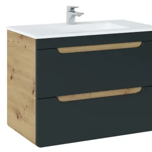 Comad Aruba Cosmos badkamermeubel 80cm met witte wastafel en kraangat eiken/grafiet Gratis Verzending