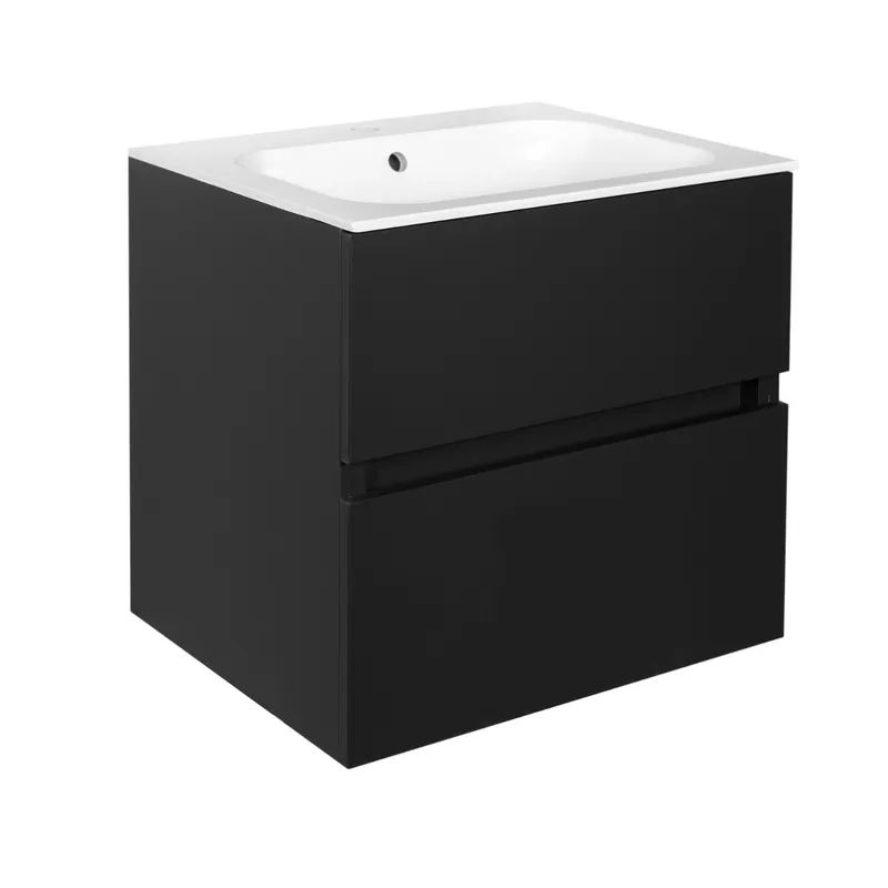 Gratis Retour Best Design Splash wastafelonderkast greeploos 2 lades zwart mat 60cm