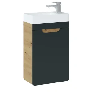 Comad Aruba Cosmos toiletmeubel 40cm met witte fontein en kraangat eiken/grafiet Bulkbestelling