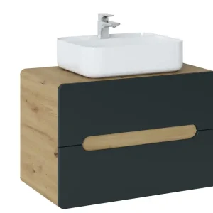 Comad Aruba Cosmos badkamermeubel 80cm met witte waskom eiken/grafiet Gratis Verzending