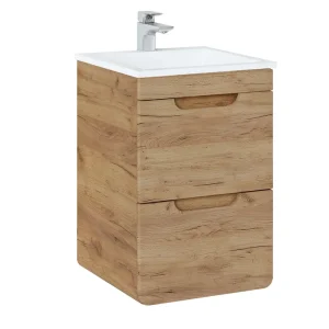 Goedkoop Comad Aruba Craft badkamermeubel 40cm met witte wastafel en kraangat eiken