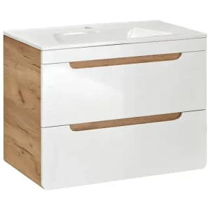 Comad Aruba White badkamermeubel 80cm met witte wastafel en kraangat eiken/wit Bestel Nu