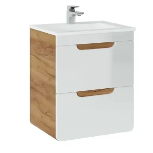 Exclusieve Aanbieding Comad Aruba White badkamermeubel 50cm met witte wastafel en kraangat eiken/wit