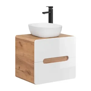 Comad Aruba White badkamermeubel 60cm met witte waskom eiken/wit Weekendaanbieding