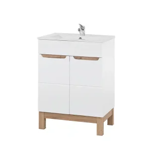 Comad Bali White badkamermeubel 60cm met witte wastafel en kraangat eiken/wit Merkproduct