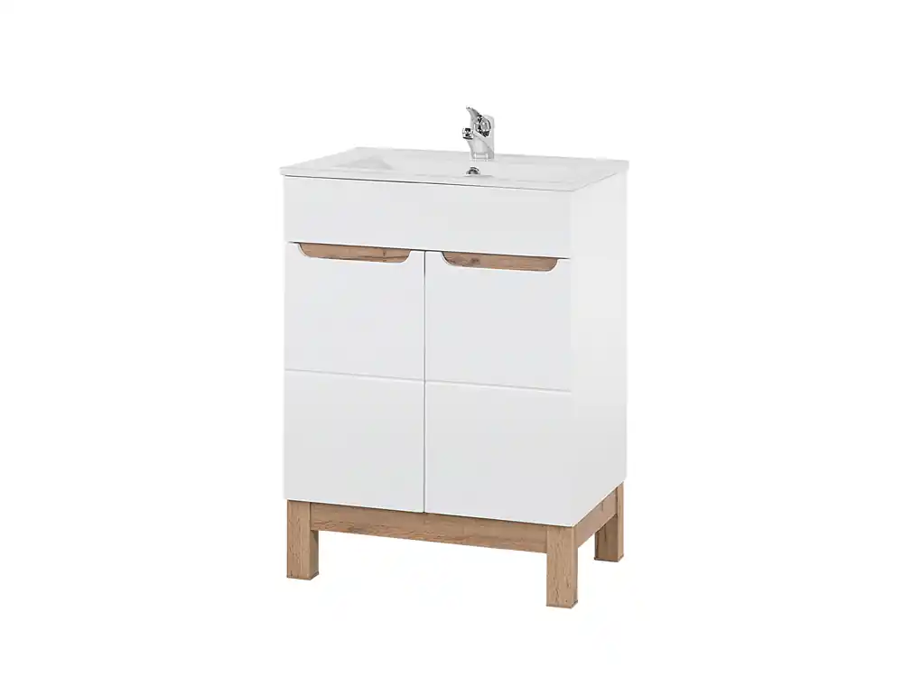 Comad Bali White badkamermeubel 60cm met witte wastafel en kraangat eiken/wit Merkproduct