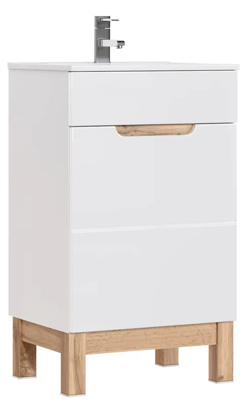 Beste Prijs Comad Bali White badkamermeubel 50cm met witte wastafel en kraangat eiken/wit