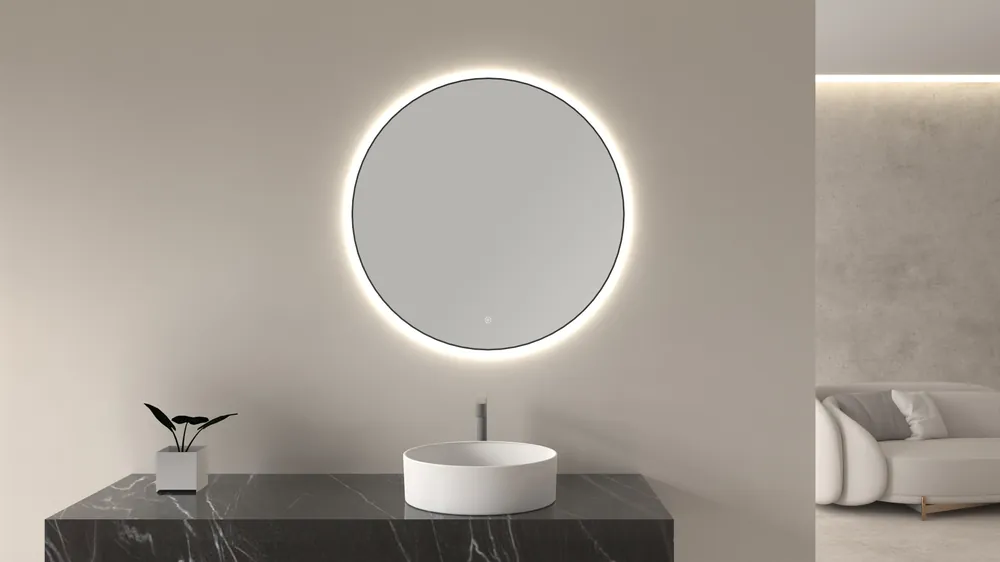 Gereduceerde Prijs Mueller Novi ronde spiegel met LED verlichting 60cm zwart mat