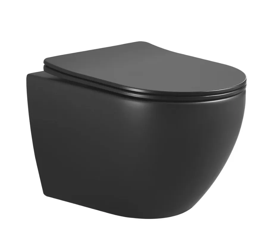 Gereduceerde Prijs Mueller Rivel rimless verkort toilet met softclose zitting zwart mat