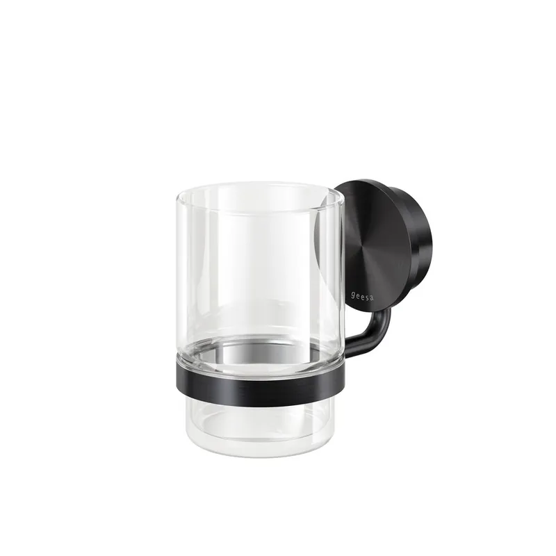 Premium Geesa Opal glashouder met glas zwart metaal geborsteld