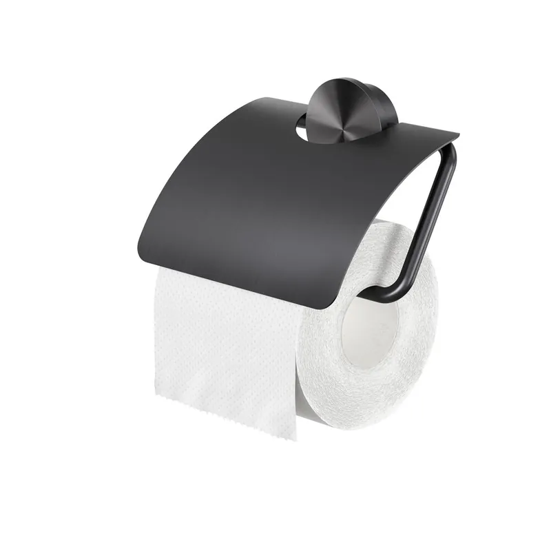 Wereldwijde Verzending Geesa Opal toiletrolhouder met klep zwart metaal geborsteld