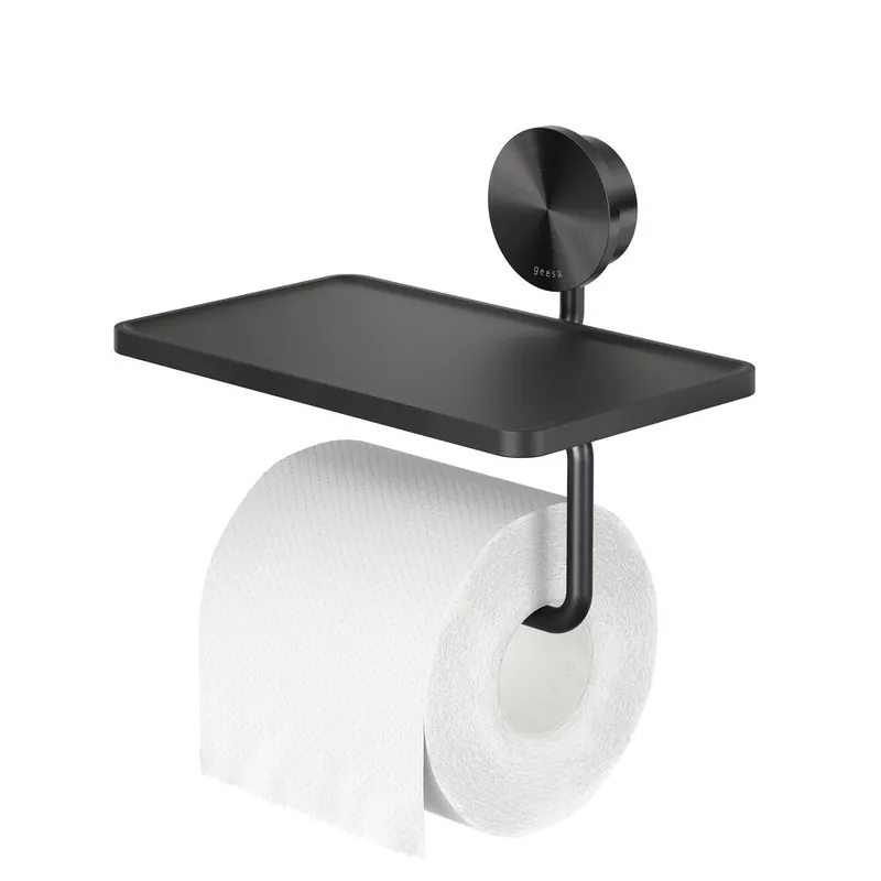 Geesa Opal toiletrolhouder met planchet zwart metaal geborsteld Meest Verkocht