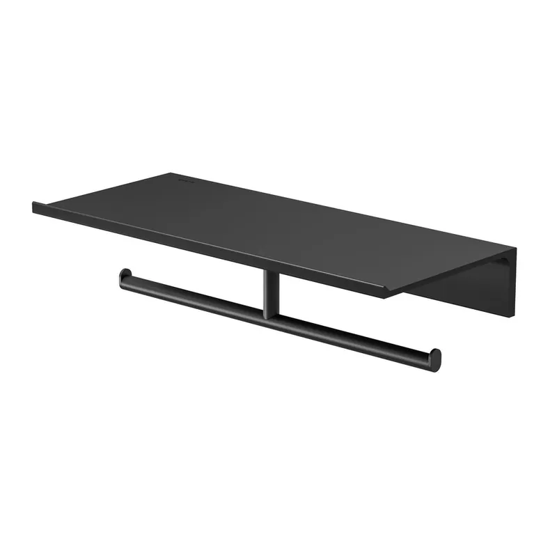 Direct Beschikbaar Geesa Leev planchet 28cm met toiletrolhouder zonder klep dubbel zwart