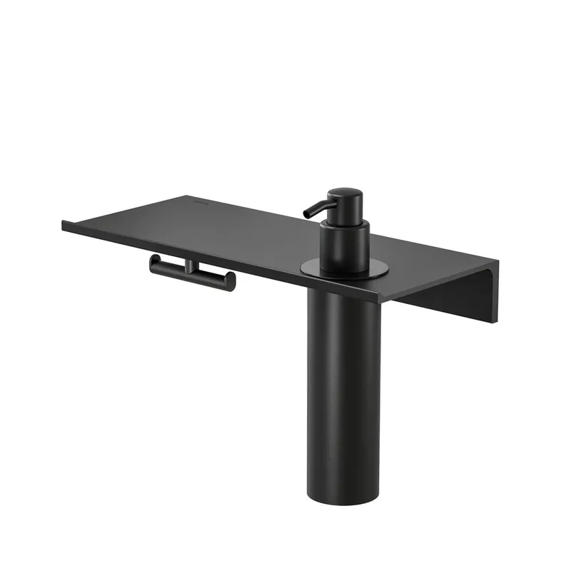 Geesa Leev planchet 28cm met handdoekhaak en zeepdispenser 200 ml zwart Authentiek