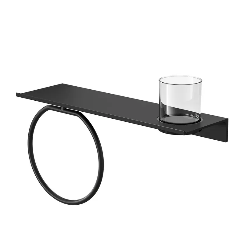 Geesa Leev planchet 40cm met handdoekring zwart met glas Groothandel