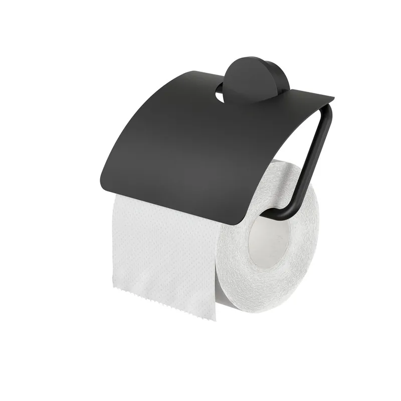 Geesa Opal toiletrolhouder met klep zwart Nieuw Model