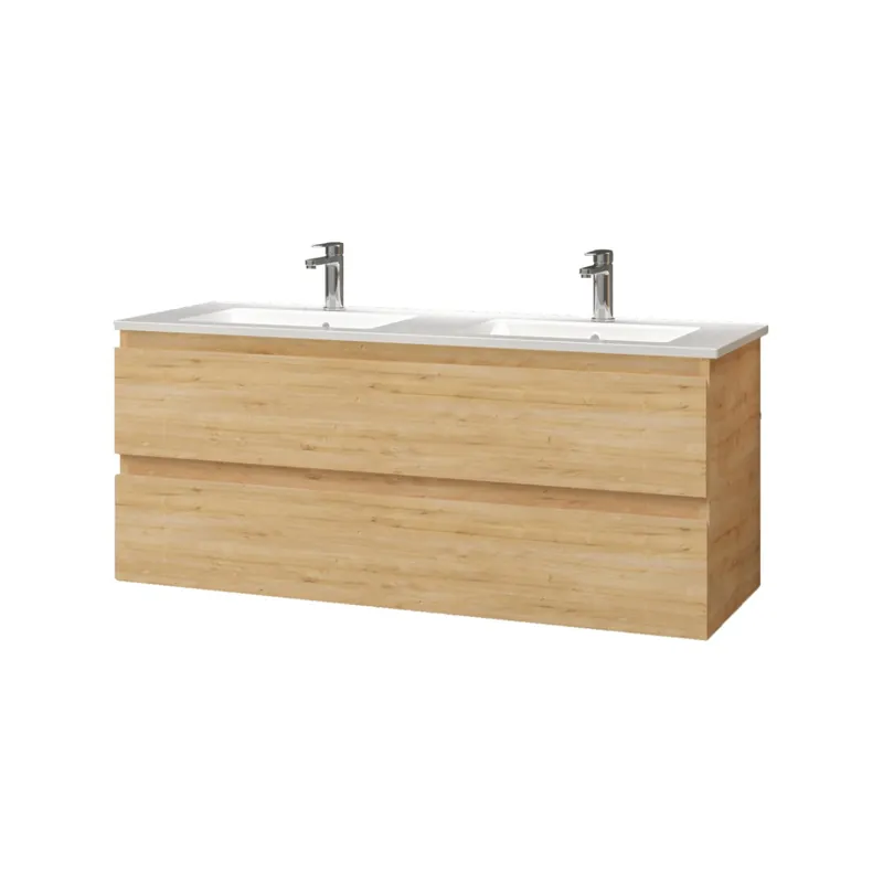 Aanbieding SaniGoods Sally badkamermeubel 120cm eiken met dubbele keramische wastafel