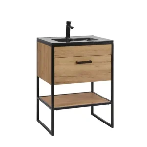 Comad Brooklin badkamermeubel 60cm met zwarte wastafel en kraangat eiken/zwart Favoriet