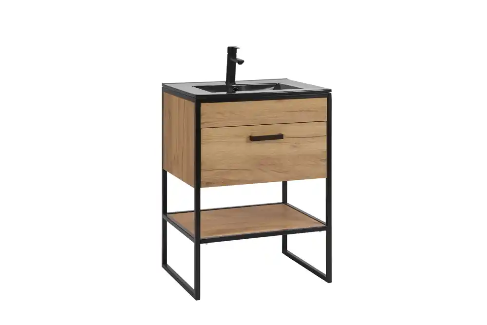 Comad Brooklin badkamermeubel 60cm met zwarte wastafel en kraangat eiken/zwart Favoriet