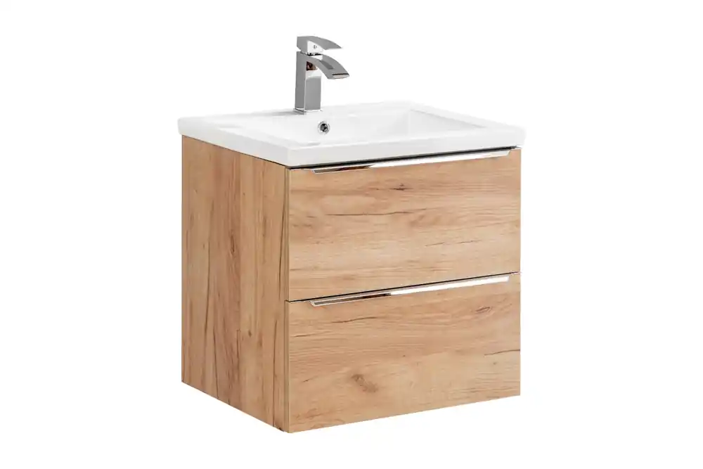 Hete Deal Comad Capri Oak badkamermeubel 60cm met witte wastafel en kraangat eiken
