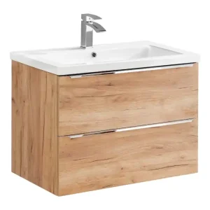Comad Capri Oak badkamermeubel 80cm met witte wastafel en kraangat eiken Rechtstreeks Van De Fabrikant