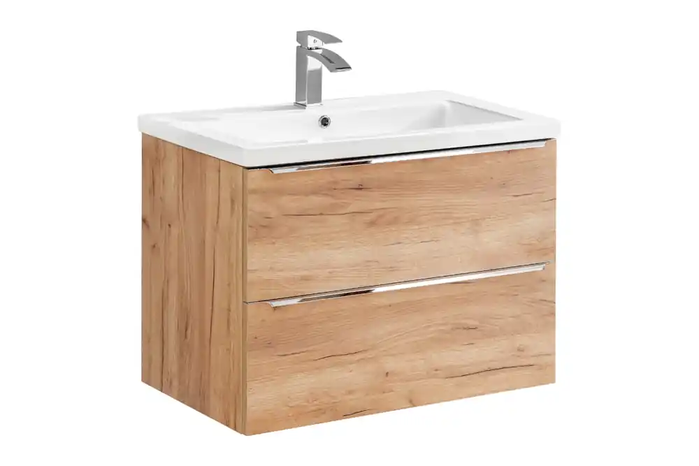 Comad Capri Oak badkamermeubel 80cm met witte wastafel en kraangat eiken Rechtstreeks Van De Fabrikant