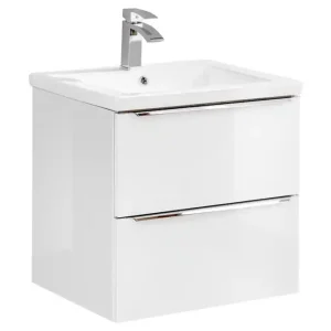 Geld-Terug-Garantie Comad Capri White badkamermeubel 60cm met witte wastafel en kraangat wit/eiken