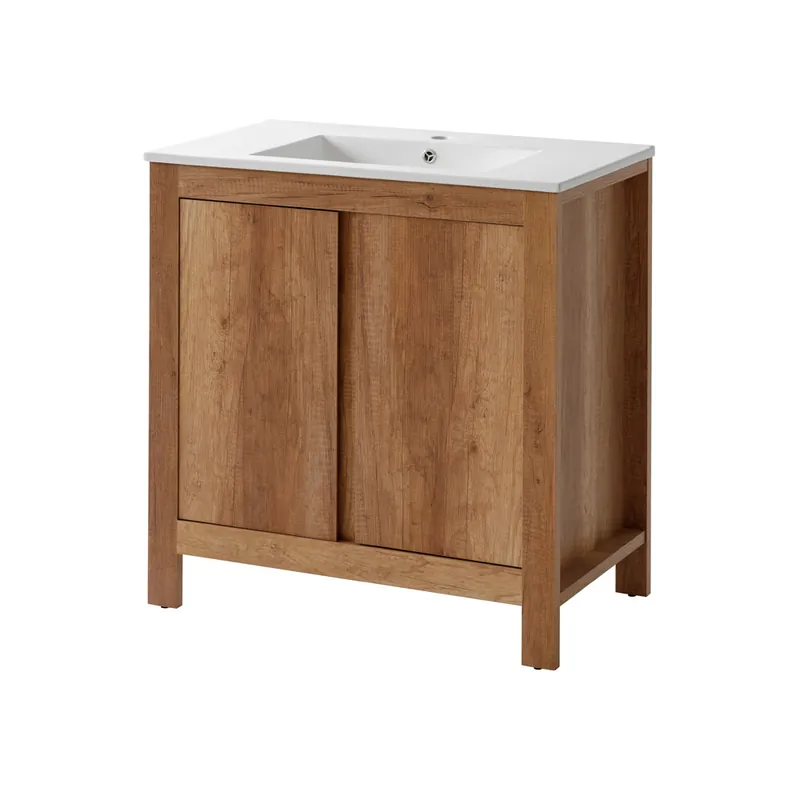 Comad Classic Oak badmeubel 80cm met witte wastafel en kraangat donker eiken Nieuwe Collectie