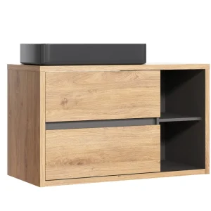 Comad Devon badmeubel 100cm met zwarte waskom eiken/grafiet Direct Verzonden
