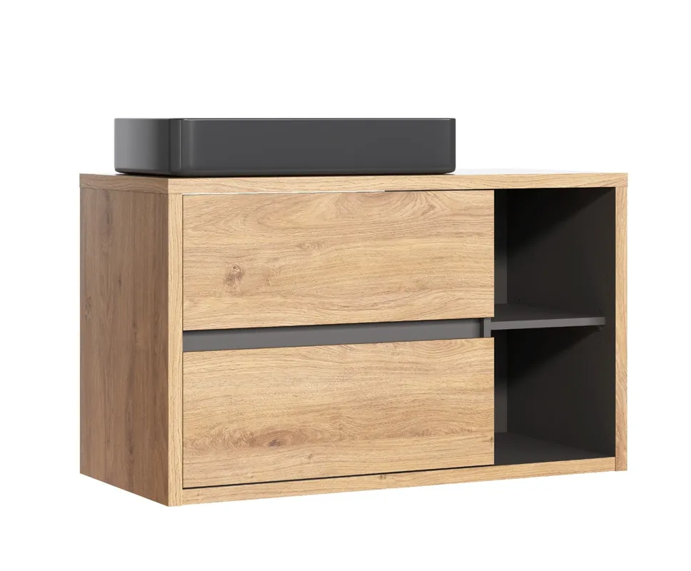 Comad Devon badmeubel 100cm met zwarte waskom eiken/grafiet Direct Verzonden