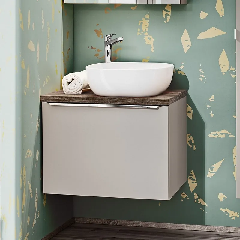 Comad Santa Fe badkamermeubel 60cm met witte waskom taupe eiken Geld-Terug-Garantie