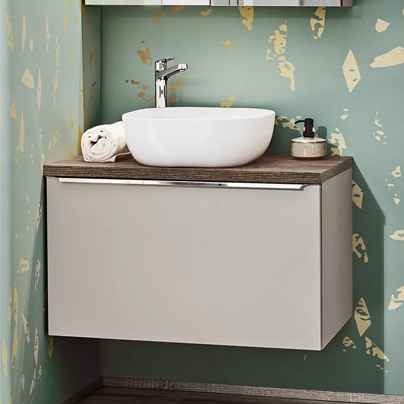 Voordeelprijs Comad Santa Fe badkamermeubel 80cm met witte waskom taupe eiken