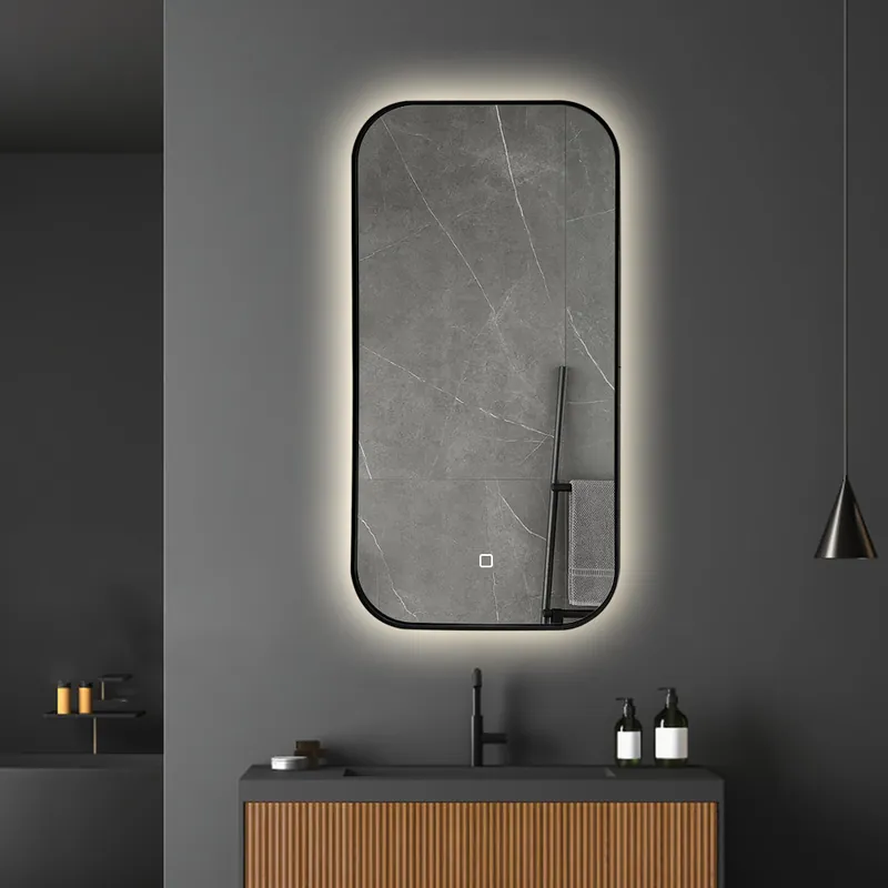Saniclear Denver Black spiegel met LED verlichting 50x100cm incl. spiegelverwarming mat zwart Goedkoop