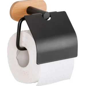 Wenko Orea Turbo-Loc Bamboo toiletrolhouder met klep zwart mat Origineel
