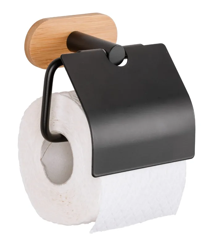 Wenko Orea Turbo-Loc Bamboo toiletrolhouder met klep zwart mat Origineel