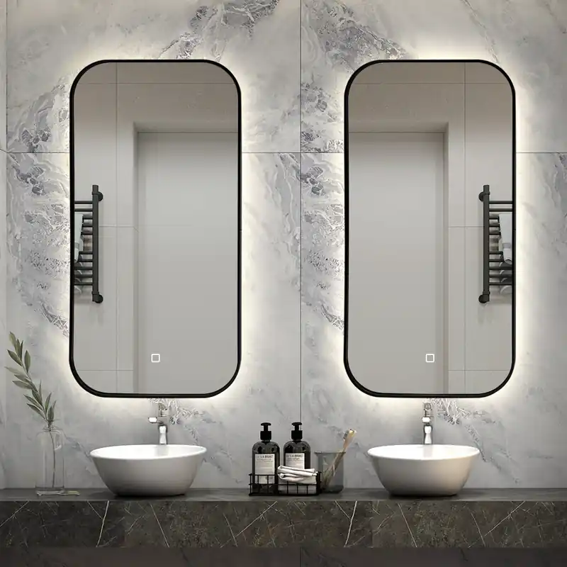 Set van 2 Saniclear Denver Black spiegel met LED verlichting 50x100cm incl. spiegelverwarming mat zwart Beste Prijs