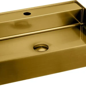 Laatste Versie Sapho Aurum waskom met kraangat 55x42cm goud mat