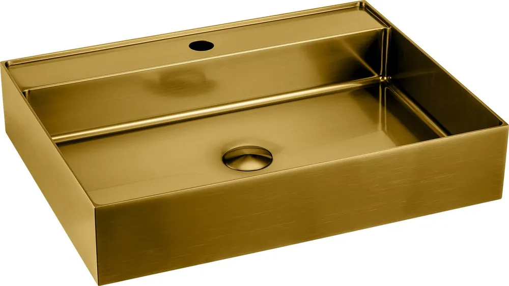 Laatste Versie Sapho Aurum waskom met kraangat 55x42cm goud mat