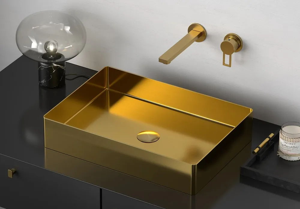 Sapho Aurum waskom zonder kraangat 50x35cm goud mat Tijdelijk Beschikbaar