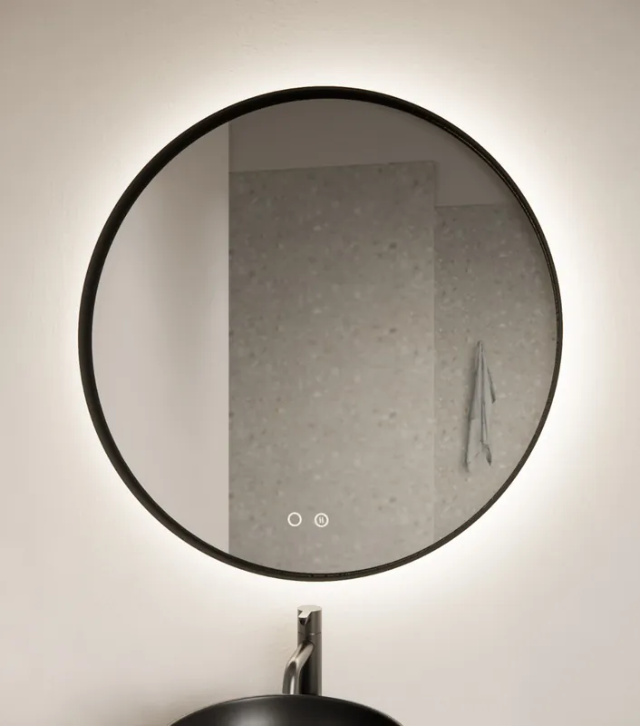 Bestel Nu Gliss Design Athena ronde spiegel mat zwart 70cm met verlichting en verwarming
