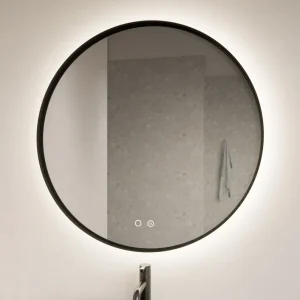 Gliss Design Athena ronde spiegel mat zwart 80cm met verlichting en verwarming Korting