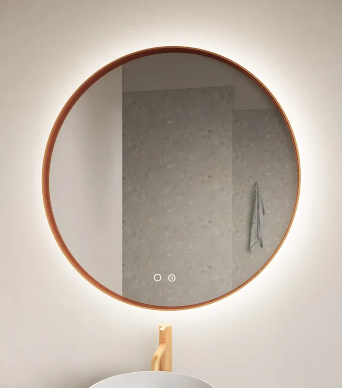 Beperkt Aanbod Gliss Design Athena ronde spiegel rosé koper 120cm met verlichting en verwarming