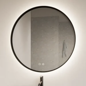 Handgemaakt Gliss Design Athena ronde spiegel mat zwart 120cm met verlichting en verwarming