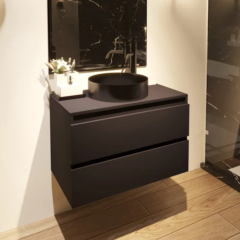 Fontana Vazano mat zwart badkamermeubel 80cm met ronde waskom gunmetal Betaalbaar
